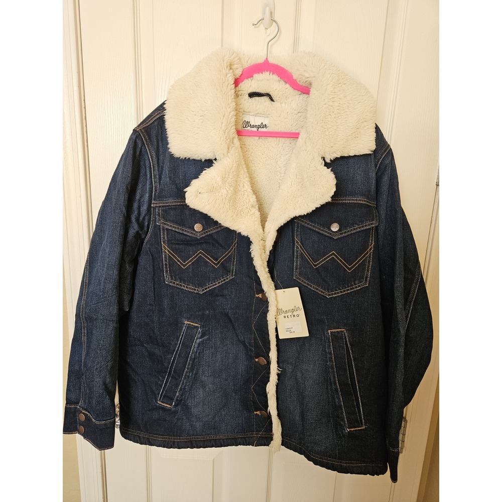 NWT Wrangler Women's LS Blue Denim Sherpa Collar/Lining Button-Front Jacket, +3X - Picture 2 of 14